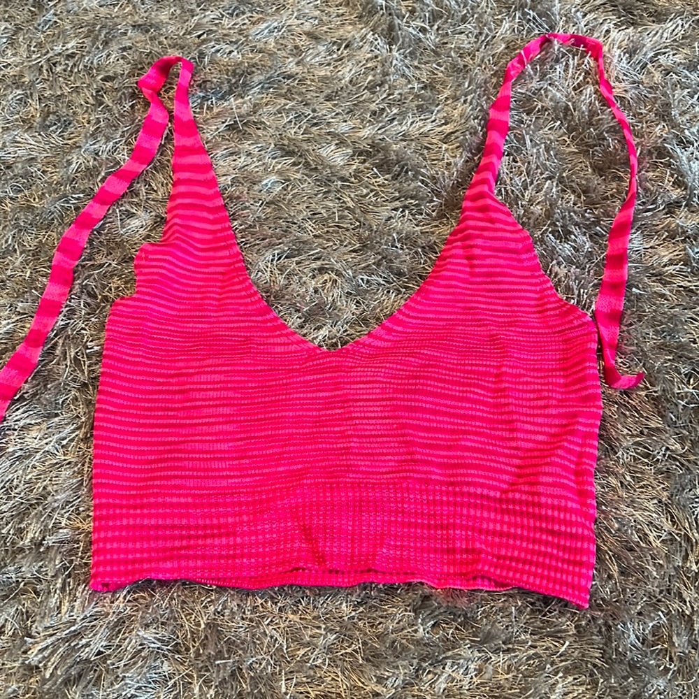 Bright pink halter crop top